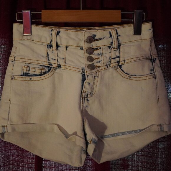 High Rise Bleached Denim Shorts - Picture 1 of 2